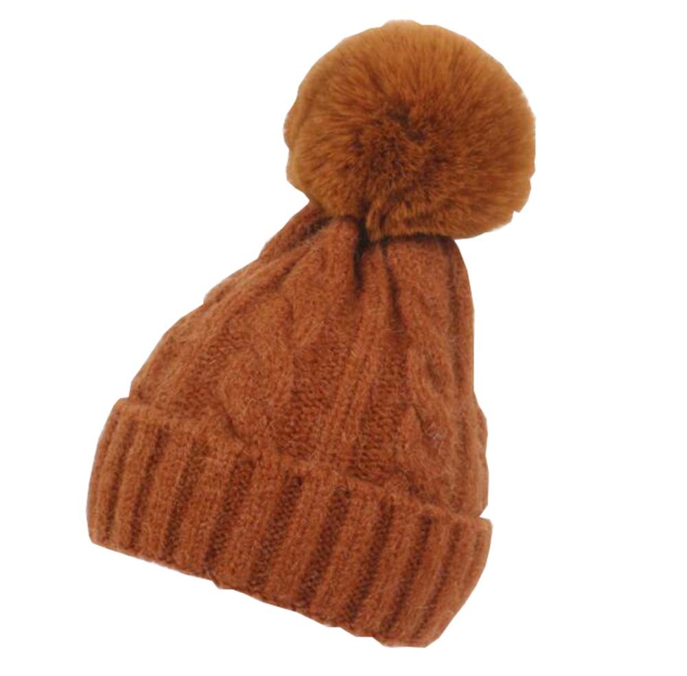 Kids Winter Ear Protect Knitting Hat Toddler Pom Pom Hat; Caramel Doba Default